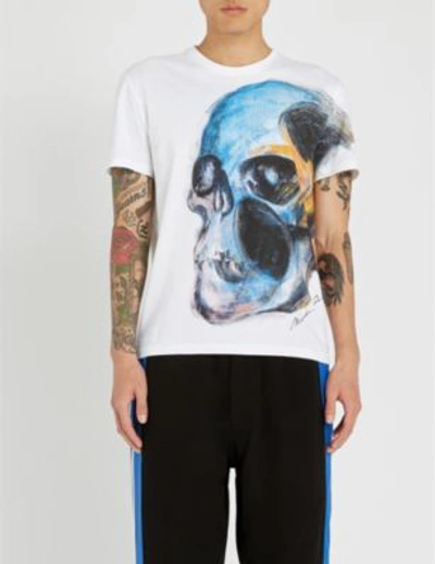 Shop Alexander Mcqueen Skull-print Cotton-jersey T-shirt In White/mix