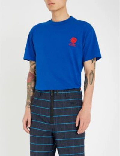 Shop Kenzo Logo-embroidered Cotton-jersey T-shirt In French Blue