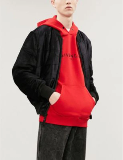 Shop Givenchy Distressed Logo-print Cotton-jersey Hoody In Bright Red