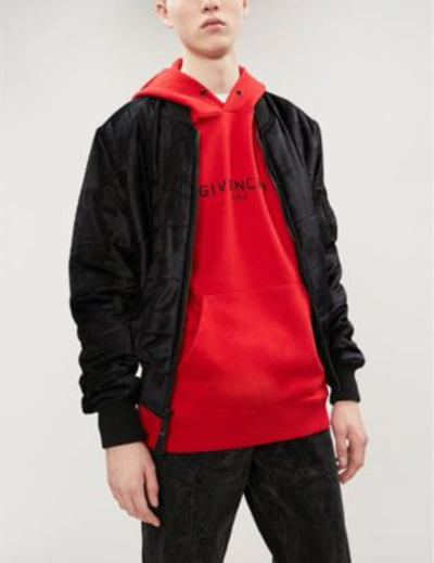 Shop Givenchy Distressed Logo-print Cotton-jersey Hoody In Bright Red