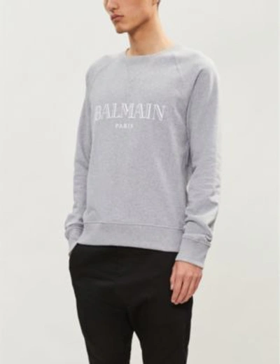 Shop Balmain Logo-print Cotton-jersey Sweatshirt In Gris