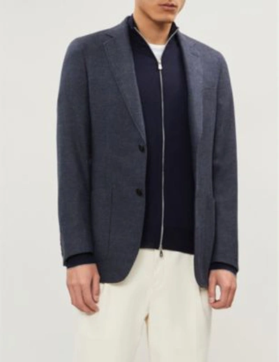 Shop Brunello Cucinelli Zip-up Wool And Cashmere-blend Cardigan In Blue Marine