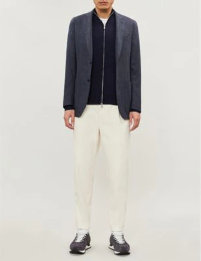 Shop Brunello Cucinelli Zip-up Wool And Cashmere-blend Cardigan In Blue Marine