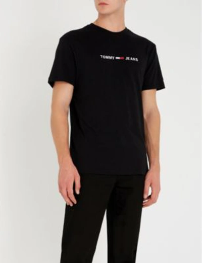 Shop Tommy Jeans Logo-embroidered Cotton-jersey T-shirt In Tommy Black