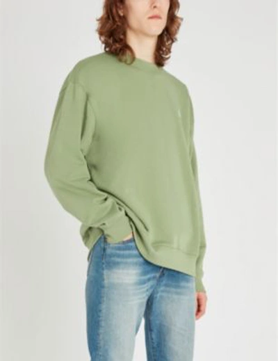 Shop Acne Studios Forba Logo-patch Cotton-jersey Sweatshirt In Dusty Green