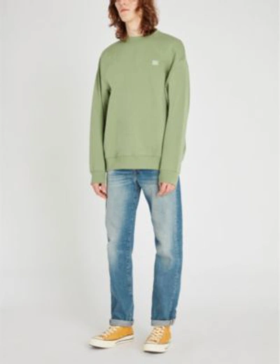 Shop Acne Studios Forba Logo-patch Cotton-jersey Sweatshirt In Dusty Green