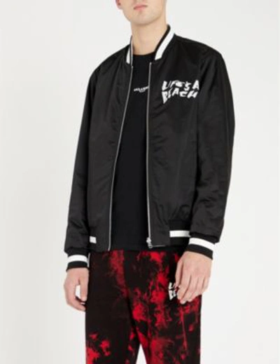 Shop Lifes A Beach Reversible Graphic-print Satin Bomber Jacket In Black