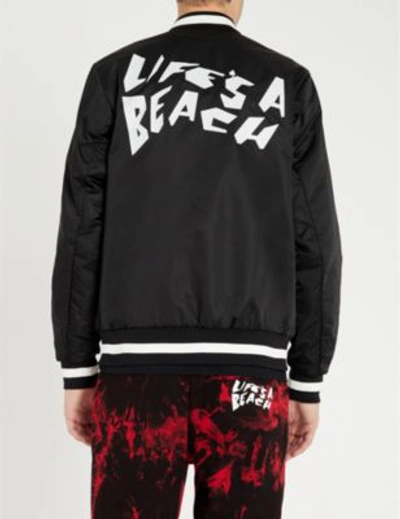 Shop Lifes A Beach Reversible Graphic-print Satin Bomber Jacket In Black