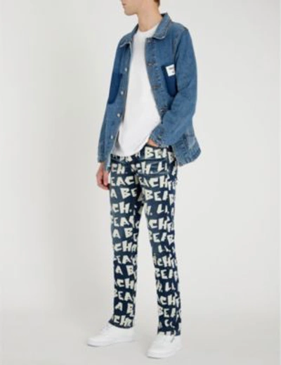 Shop Lifes A Beach Logo-print Mid-rise Straight Jeans In Mid Wash