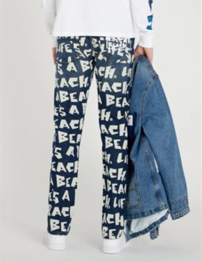Shop Lifes A Beach Logo-print Mid-rise Straight Jeans In Mid Wash