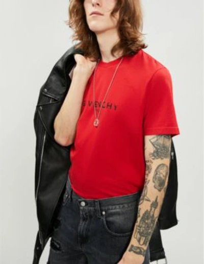 Shop Givenchy Logo-print Cotton-jersey T-shirt In Bright Red