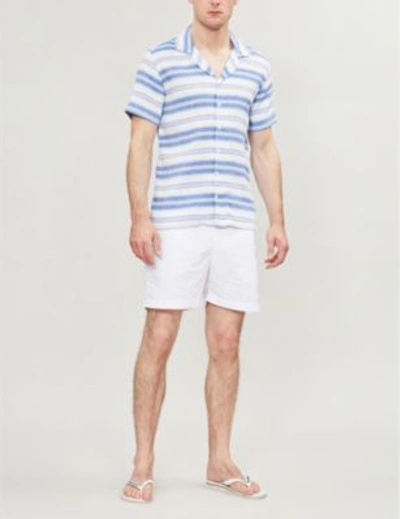 Shop Orlebar Brown Travis Tailored-fit Striped Cotton Shirt In Mazanine Ii