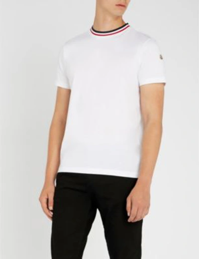 Shop Moncler Striped-trim Cotton-jersey T-shirt In White