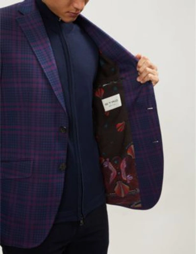 Shop Etro Houndstooth Tartan-patterned Single-breasted Cotton-blend Blazer In Navy