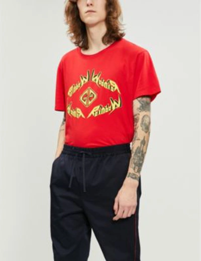 Shop Gucci Rainbow Metal Cotton-jersey T-shirt In Red