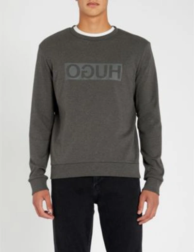 Shop Hugo Reverse Logo Cotton-jersey Sweatshirt In Open Grey