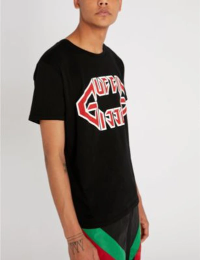 Shop Gucci Flipped Metal Logo Cotton-jersey T-shirt In Black