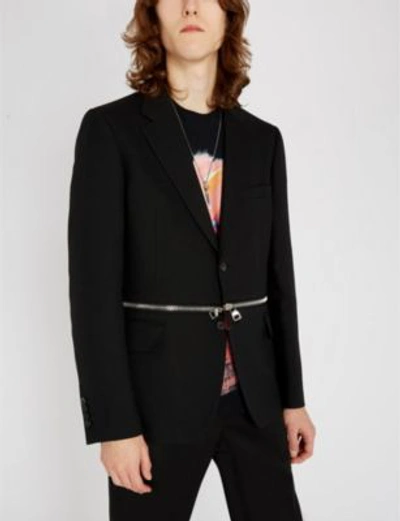 Shop Alexander Mcqueen Zip-embellished Regular-fit Wool-blend Jacket In Black