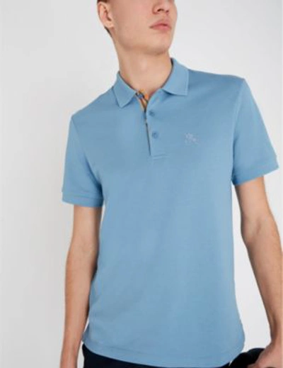 Shop Burberry Hartford Checked Cotton Piqué Polo Shirt In Pale Blue