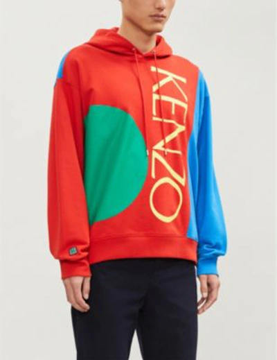 Shop Kenzo Logo-print Cotton-jersey Hoody In Medium Red