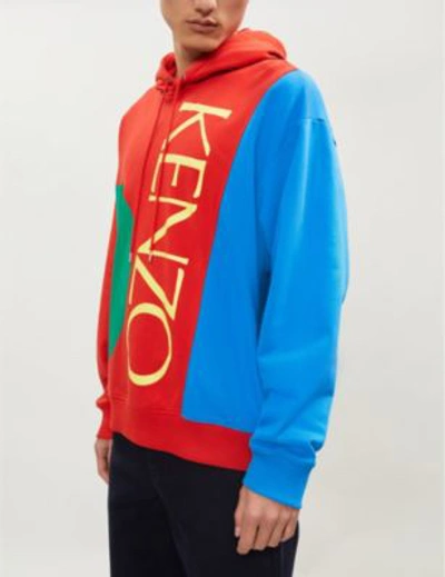 Shop Kenzo Logo-print Cotton-jersey Hoody In Medium Red