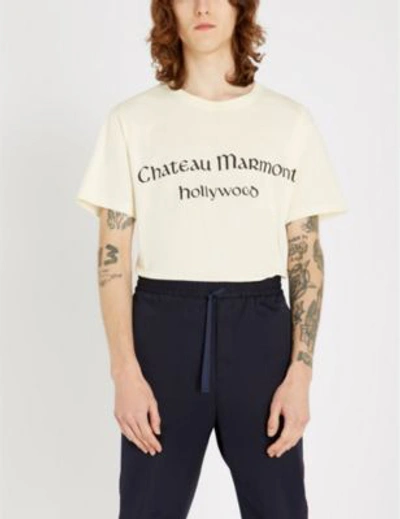 Shop Gucci Chateau Marmont Hollywood Cotton-jersey T-shirt In White