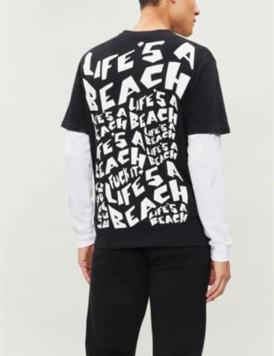 Shop Lifes A Beach Logo-print Cotton-jersey Sweatshirt In Black