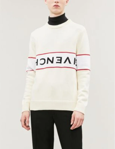 Shop Givenchy Logo-intarsia Cotton-knit Jumper In Off White
