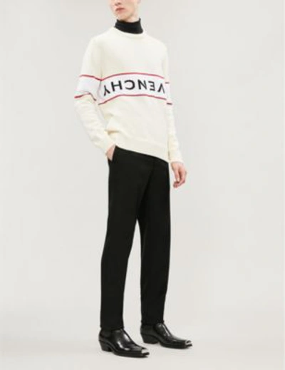 Shop Givenchy Logo-intarsia Cotton-knit Jumper In Off White