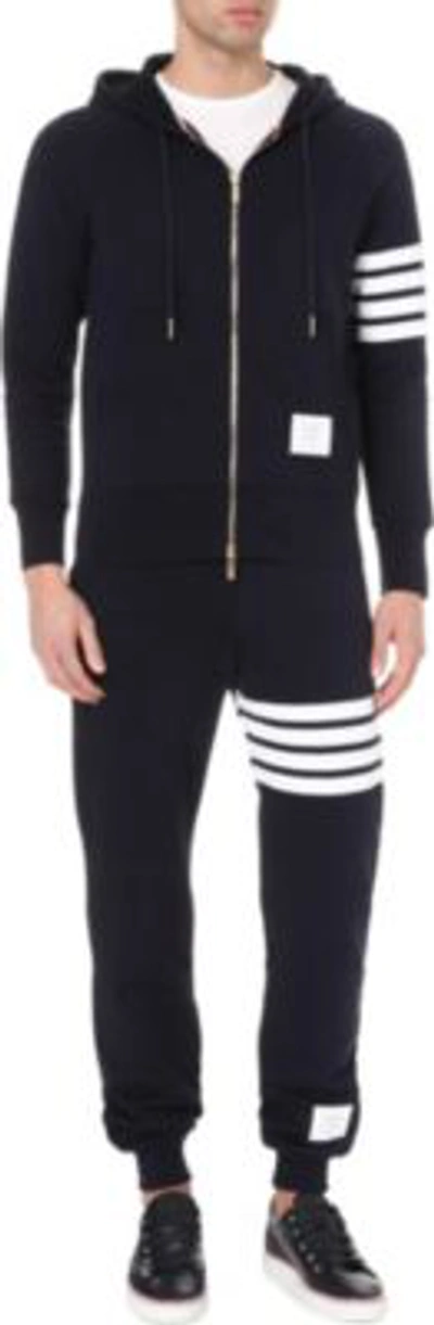 Shop Thom Browne Striped Cotton-jersey Jogging Bottoms In Blue