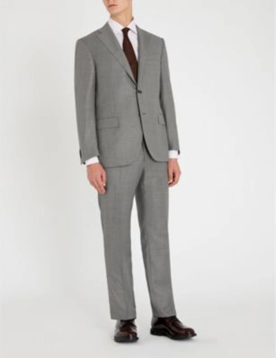 Shop Corneliani Hopsack-weave Tailored-fit 150's Virgin Wool Suit In Grey