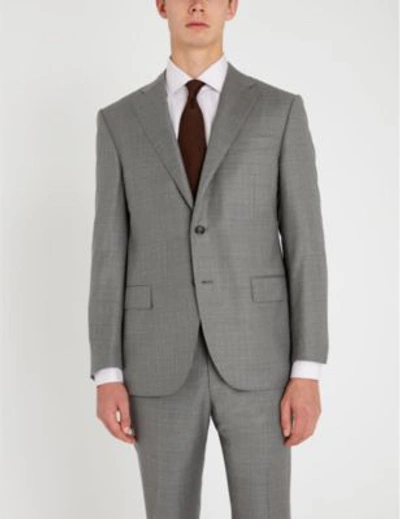 Shop Corneliani Hopsack-weave Tailored-fit 150's Virgin Wool Suit In Grey