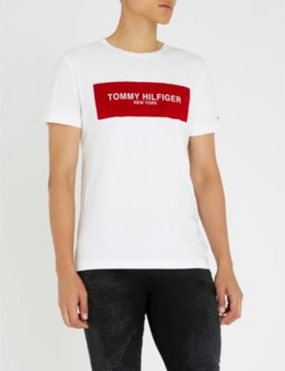 Shop Tommy Hilfiger Logo-print Cotton-jersey T-shirt In Bright White