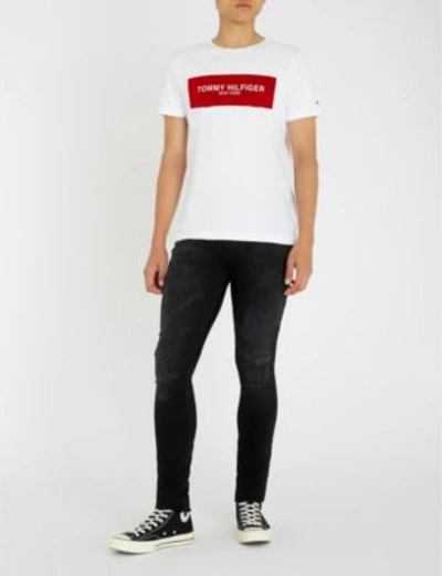 Shop Tommy Hilfiger Logo-print Cotton-jersey T-shirt In Bright White