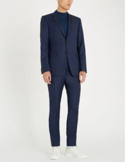 Shop Tiger Of Sweden Birdseye Slim-fit Skinny Wool Trousers In Blue