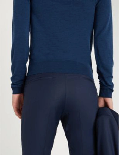 Shop Tiger Of Sweden Birdseye Slim-fit Skinny Wool Trousers In Blue