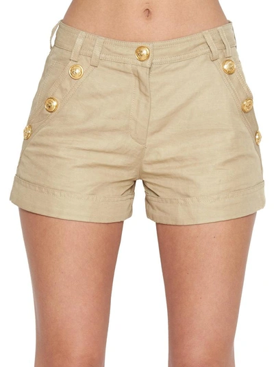 Shop Balmain Button Detailed Shorts In Beige