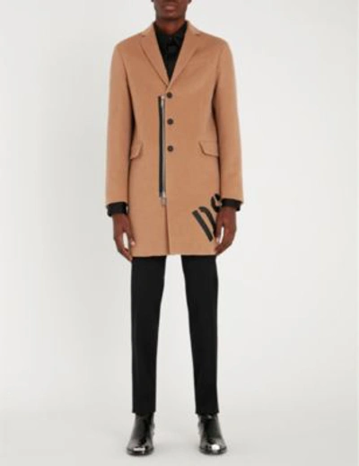 Shop Dsquared2 Contrast Zip-trim Wool And Camel-blend Coat