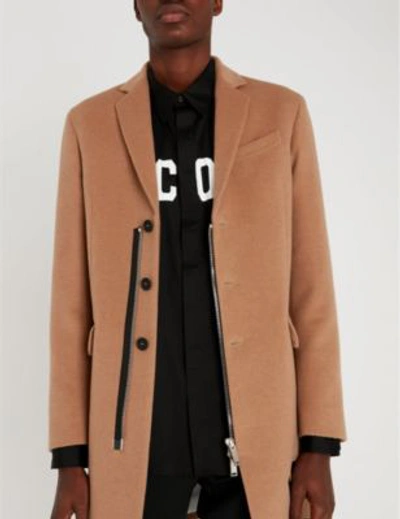 Shop Dsquared2 Contrast Zip-trim Wool And Camel-blend Coat