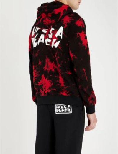 Shop Lifes A Beach Tie-dye Cotton-jersey Hoody In Red