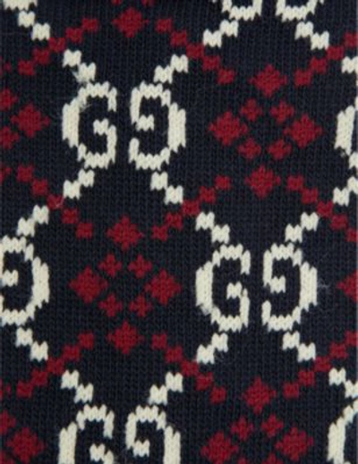 Shop Gucci Gg Diamond Intarsia Cotton-blend Socks In Navy