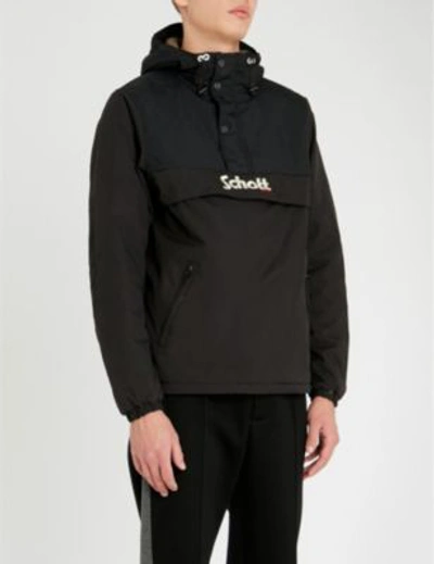 Shop Schott Logo-embroidered Shell Hooded Jacket In Black Black