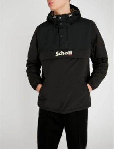 Shop Schott Logo-embroidered Shell Hooded Jacket In Black Black