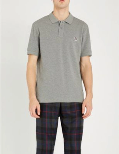 Shop Ps By Paul Smith Zebra-embroidered Cotton-piqué Polo Shirt In Grey