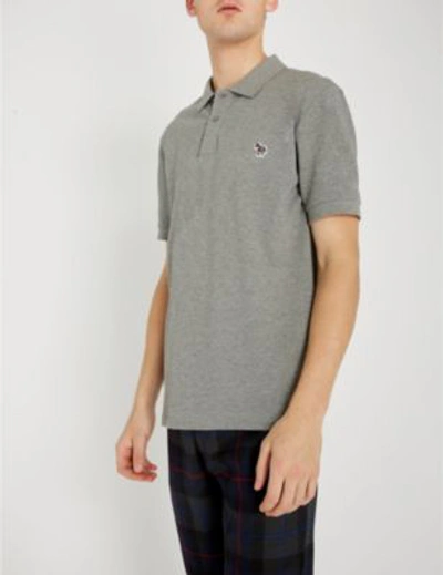 Shop Ps By Paul Smith Zebra-embroidered Cotton-piqué Polo Shirt In Grey