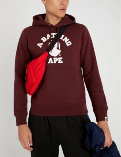 Shop A Bathing Ape College-logo Cotton-jersey Hoody In Burgundy