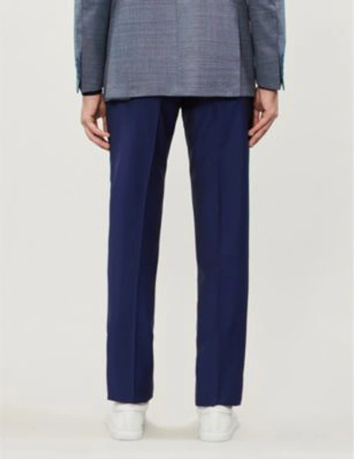 Shop Canali Slim-fit Straight Wool And Mohair-blend Trousers In Navy