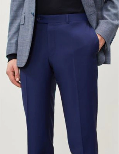 Shop Canali Slim-fit Straight Wool And Mohair-blend Trousers In Navy