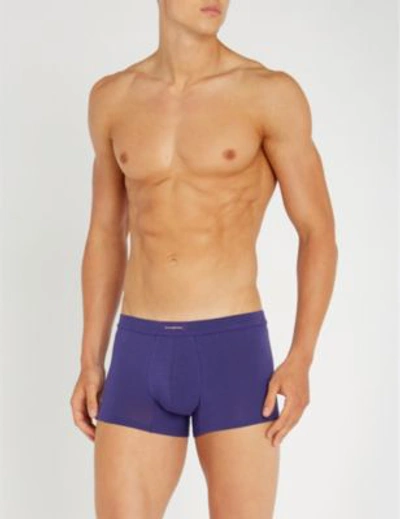 Shop Ermenegildo Zegna Solid Slim-fit Stretch-jersey Boxer Shorts In Purple