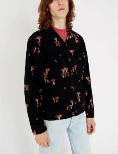 Shop Stussy Regular-fit Mushroom-print Corduroy Shirt In Black